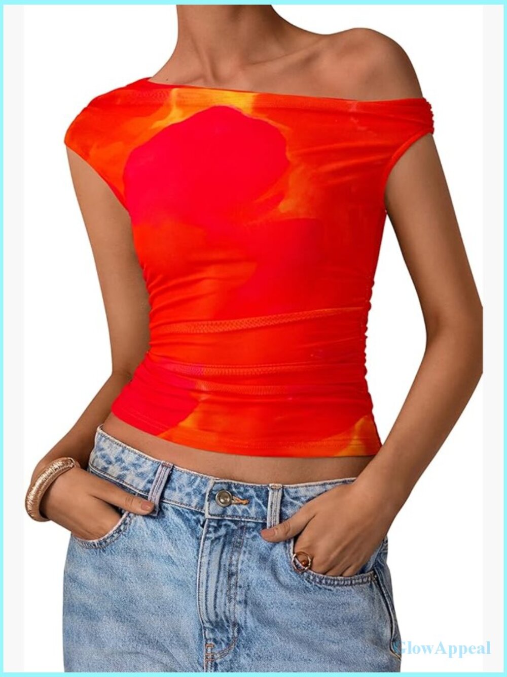 Off Shoulder Mesh Crop Top Floral Print Y2k Slim Fit Summer Going Out
